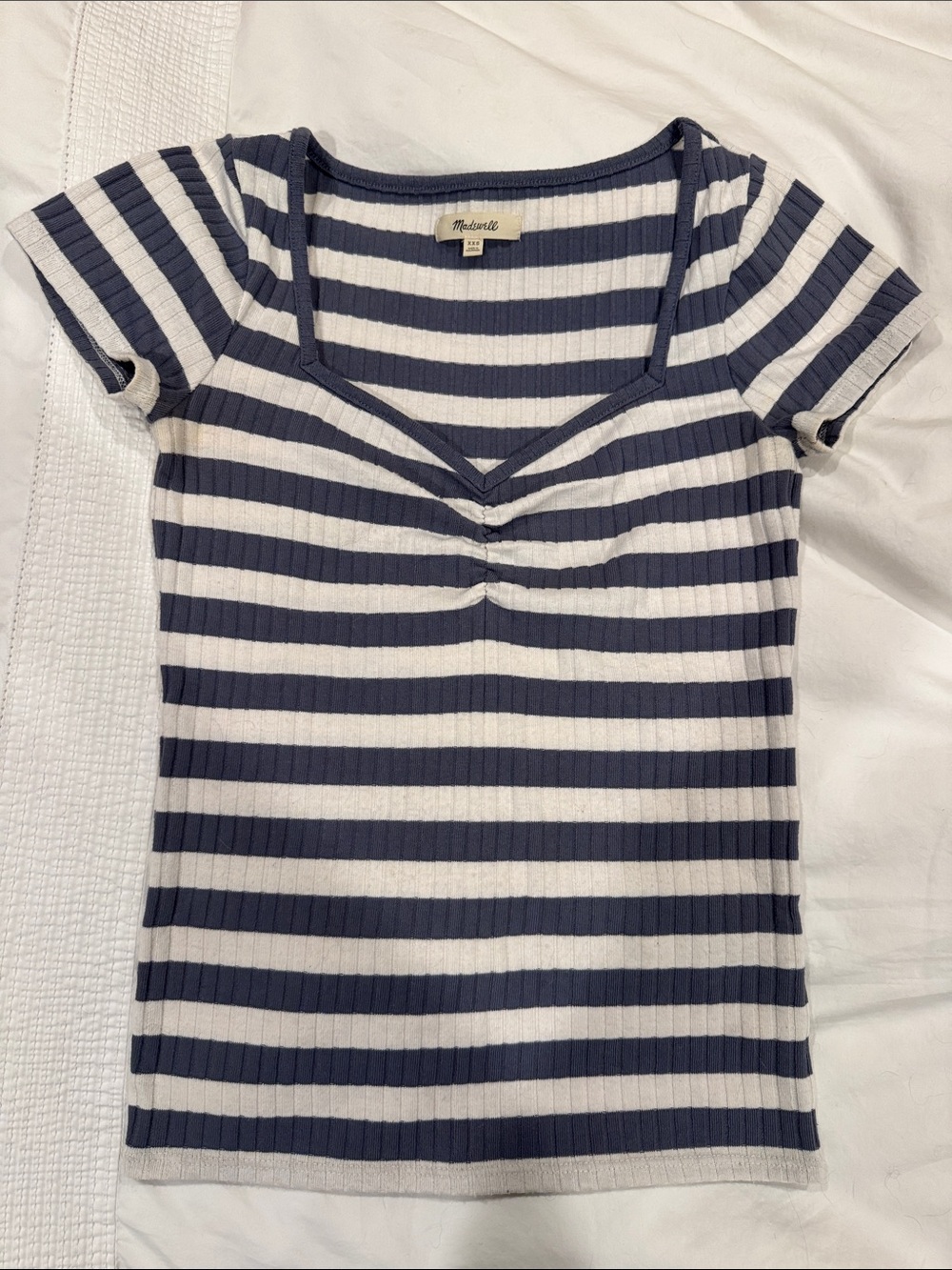Madewell Navy & White Striped Ribbed Short Sleeve Tee